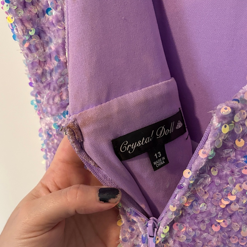 Crystal Doll Lavender Sequin Slip Gown - Picture 4 of 4